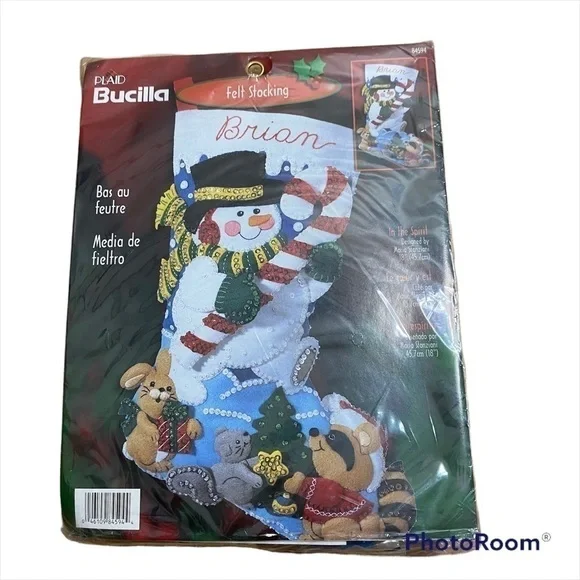Vintage Bucilla Felt Stocking Craft Kit NWT Snowman Personalized Christmas 84594